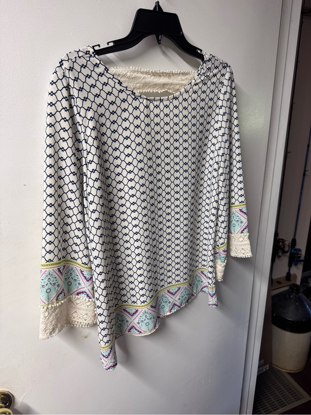 Peach Love California Cream and Navy Crochet Top